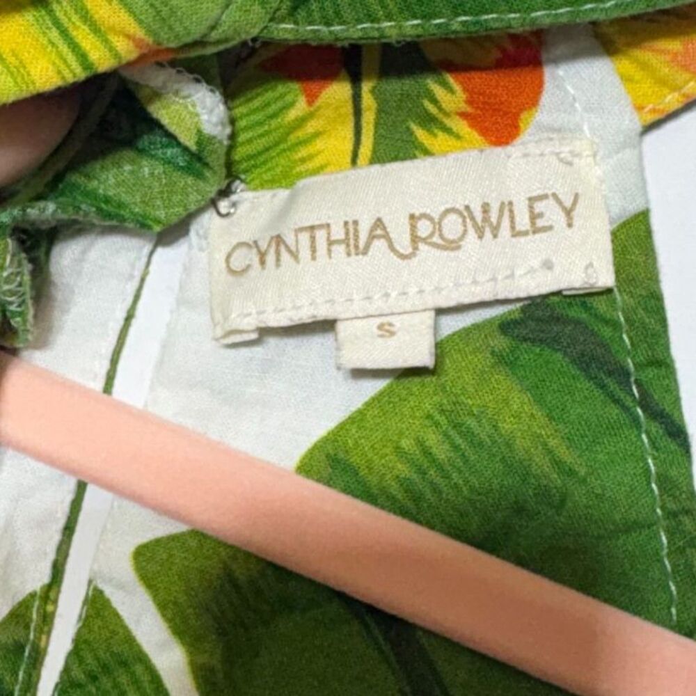 Cynthia Rowley Womens S Tropical Banana Leaf Linen Blend Halter Top Resort - Picture 3 of 11